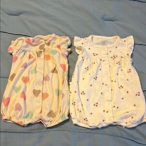 Carter’s Baby Rompers, one with Heart and one with Cherry Patterns